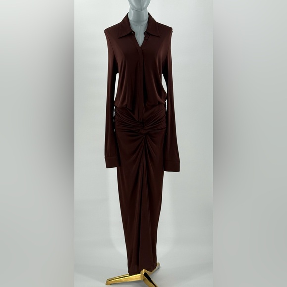 🆕 RAT & BOA 🧿 NWOT Rucci Long Sleeve Ruched Shirt Dress, Brown - Sz L - Picture 3 of 17